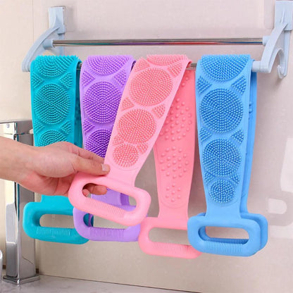 (Pack of 2) Silicon Body Bath Back Scrubber Belt-Double Sided Soft Scrubber For Body Cleaning